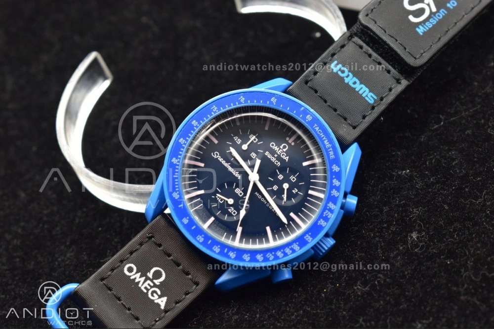 Swatch x Omega Bioceramic Moonwatch Mission to Neptune on Nylon Strap Quartz