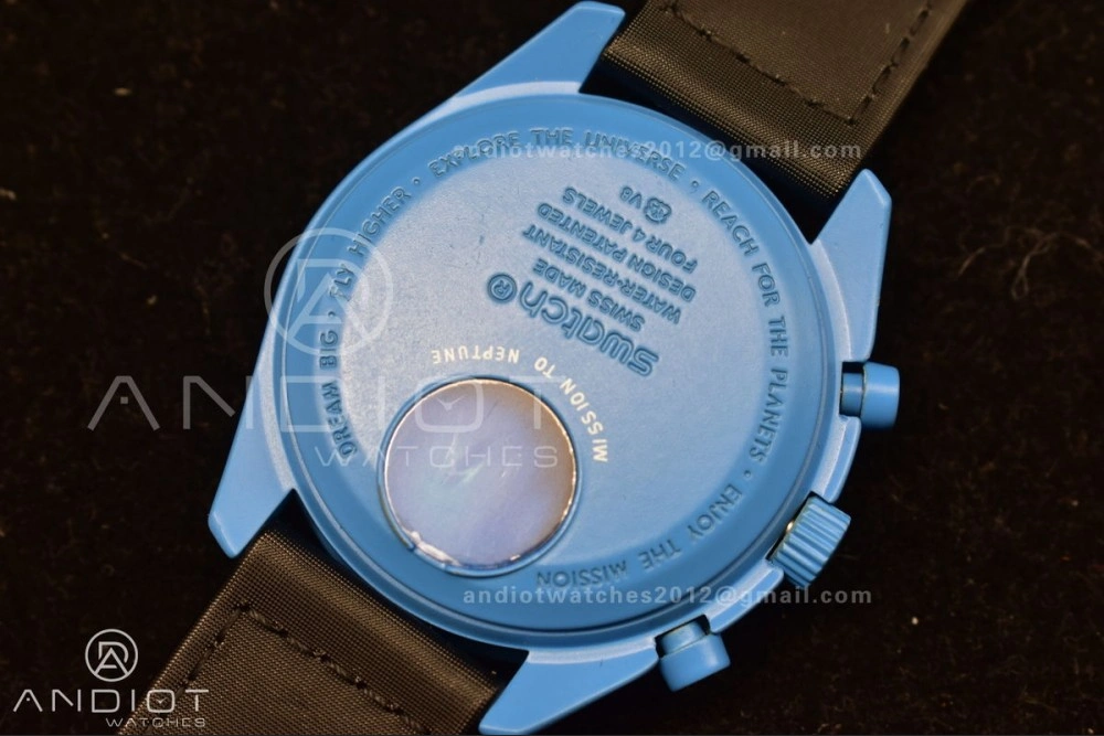 Swatch x Omega Bioceramic Moonwatch Mission to Neptune on Nylon Strap Quartz