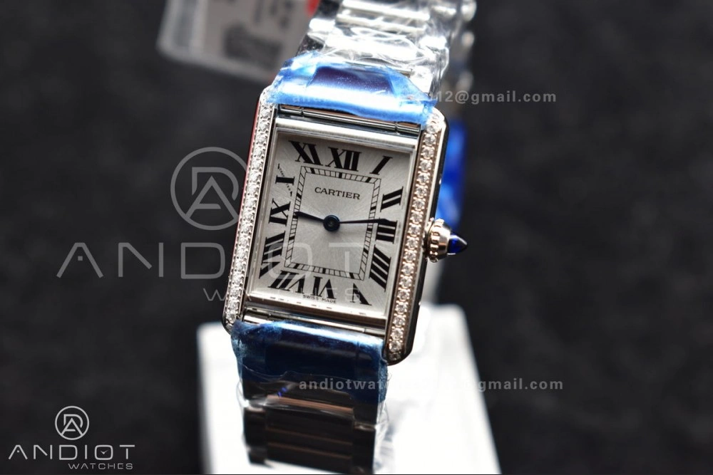 Tank Solo 20.3mm K11F SS White Dial With Diamond Bezel On SS Bracelet Ronda Quartz
