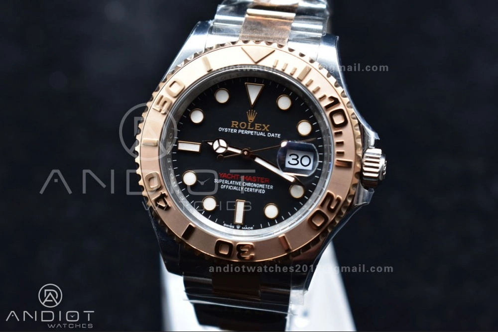 Yacht-Master 126621 Clean 1:1 Best Edition Rose Gold Plated 904L Steel Black Dial On SS Bracelet VR3235