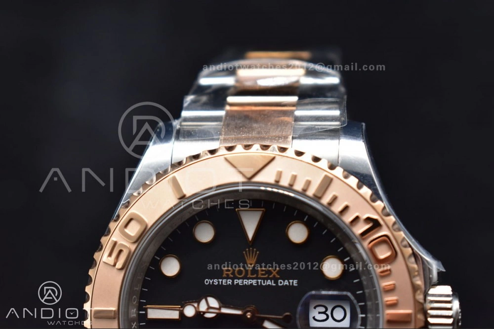 Yacht-Master 126621 Clean 1:1 Best Edition Rose Gold Plated 904L Steel Black Dial On SS Bracelet VR3235