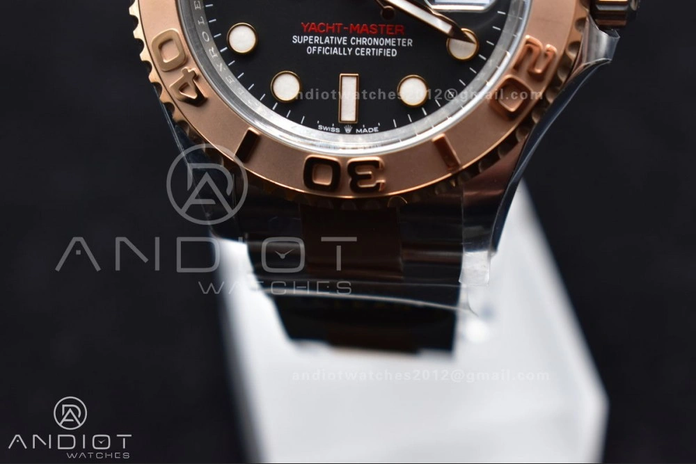 Yacht-Master 126621 Clean 1:1 Best Edition Rose Gold Plated 904L Steel Black Dial On SS Bracelet VR3235