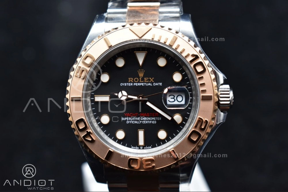 Yacht-Master 126621 Clean 1:1 Best Edition Rose Gold Plated 904L Steel Black Dial On SS Bracelet VR3235
