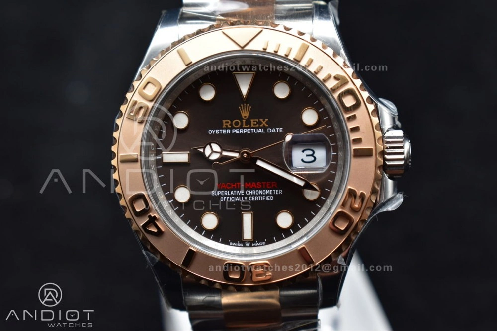 Yacht-Master 126621 Clean 1:1 Best Edition Rose Gold Plated 904L Steel Brown Dial On SS Bracelet VR3235