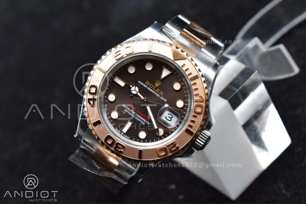Yacht-Master 126621 Clean 1:1 Best Edition Rose Gold Plated 904L Steel Brown Dial On SS Bracelet VR3235