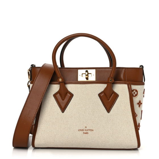 LOUIS VUITTON Canvas Calfskin Monogram On My Side PM Caramel Tan