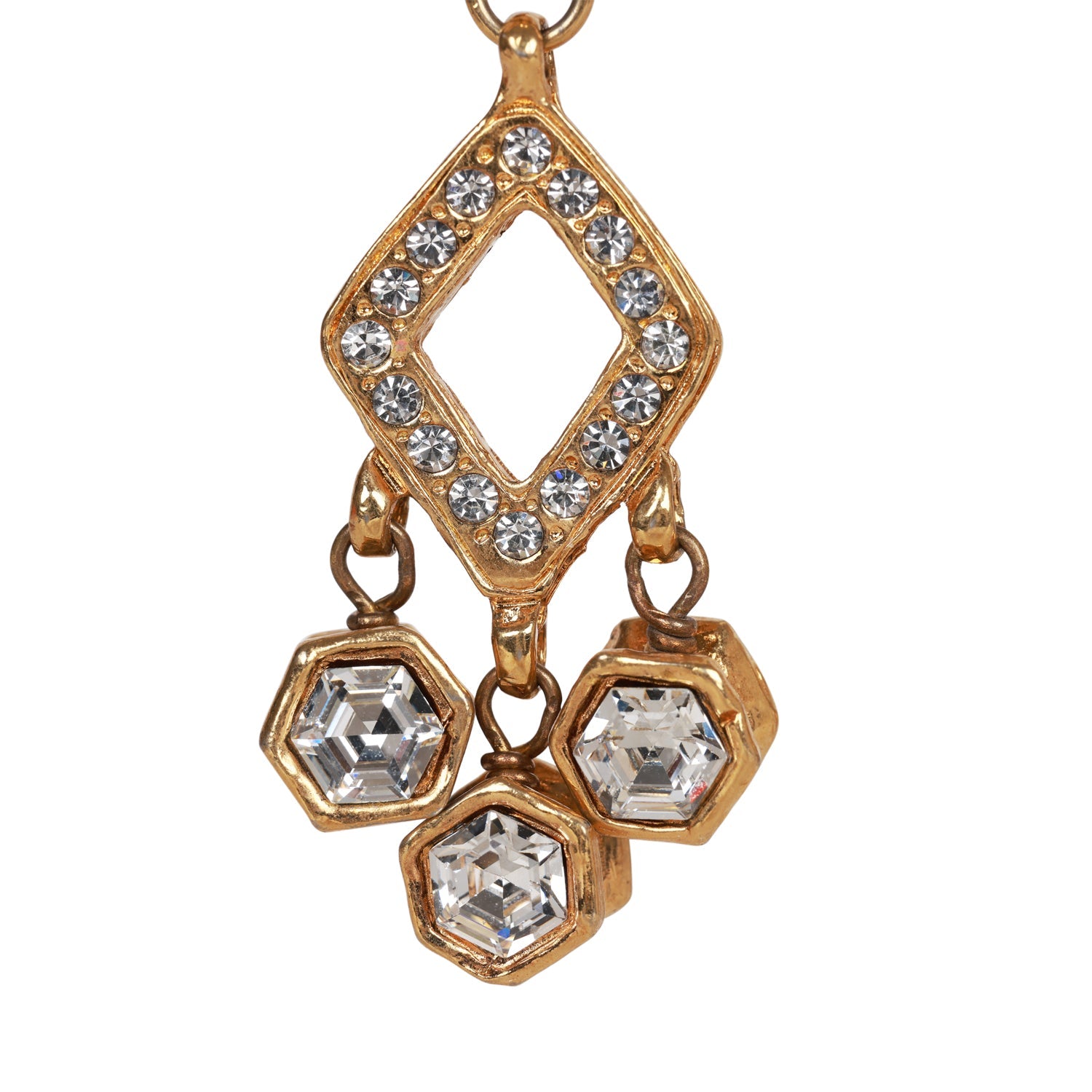 Vintage Chanel Gold Plated Textured Rhinestone Dangle Clip On Earrings - Image 4