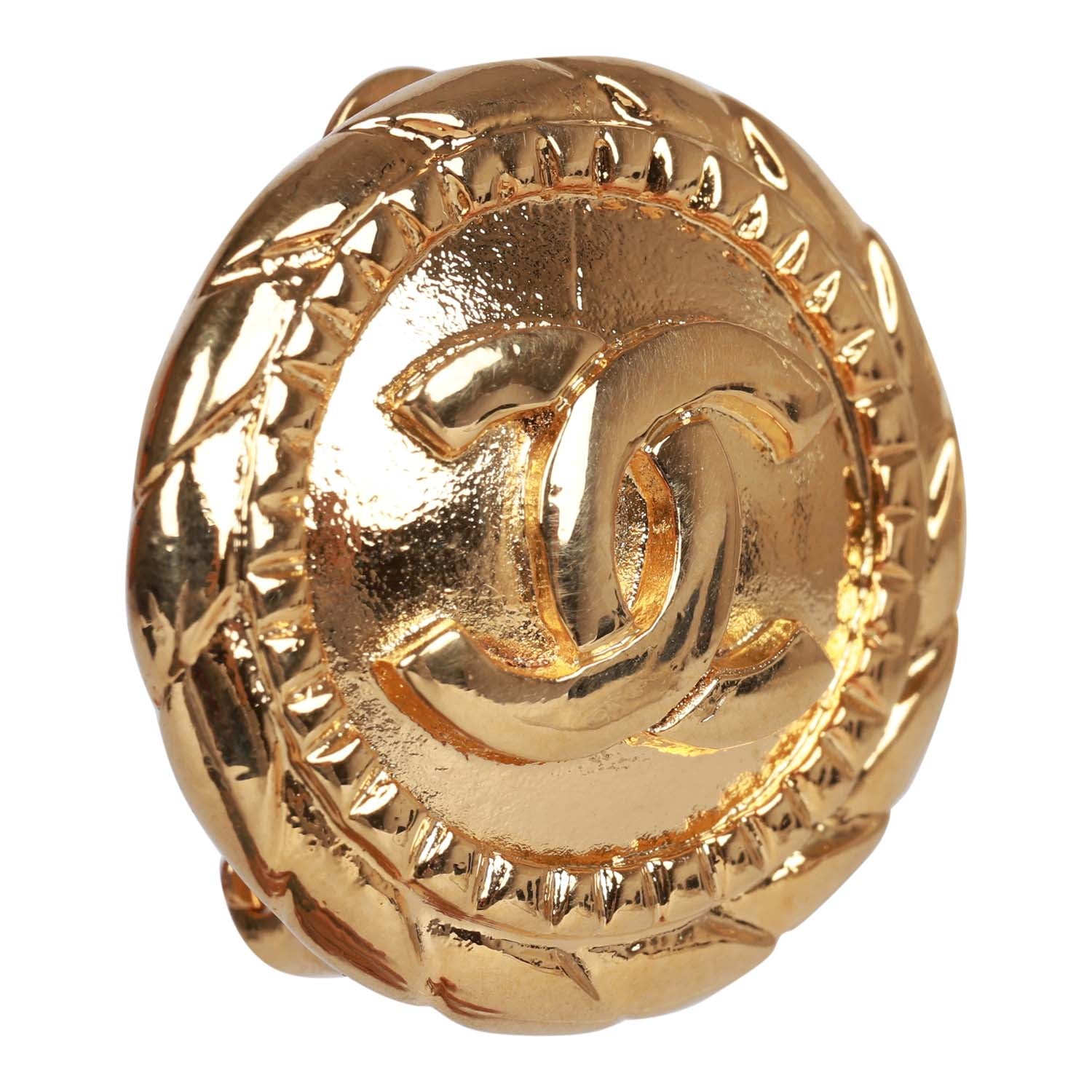 Vintage Chanel Gold Tone CC Stud Earrings - Image 2