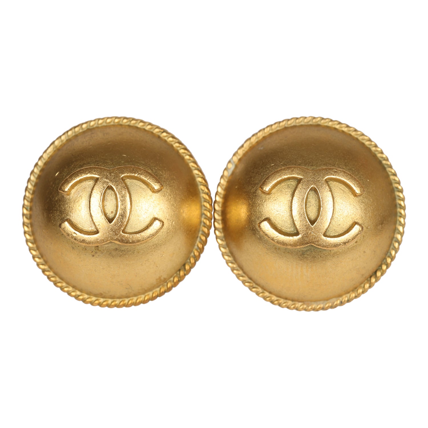 Vintage Chanel CC Round Button Clip On Earrings Gold Metal