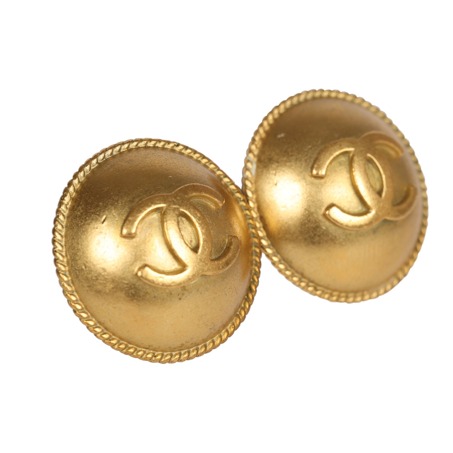 Vintage Chanel CC Round Button Clip On Earrings Gold Metal - Image 2