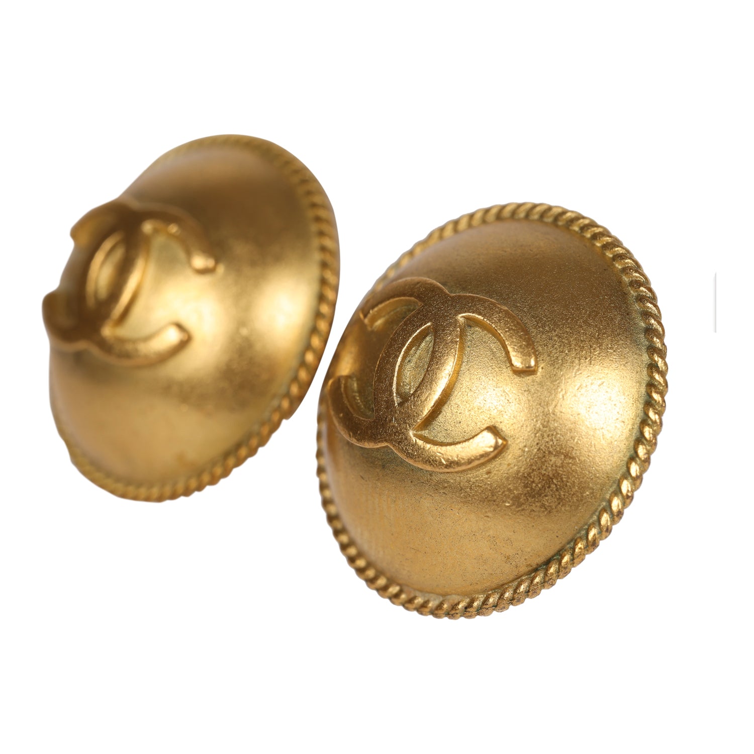 Vintage Chanel CC Round Button Clip On Earrings Gold Metal - Image 3