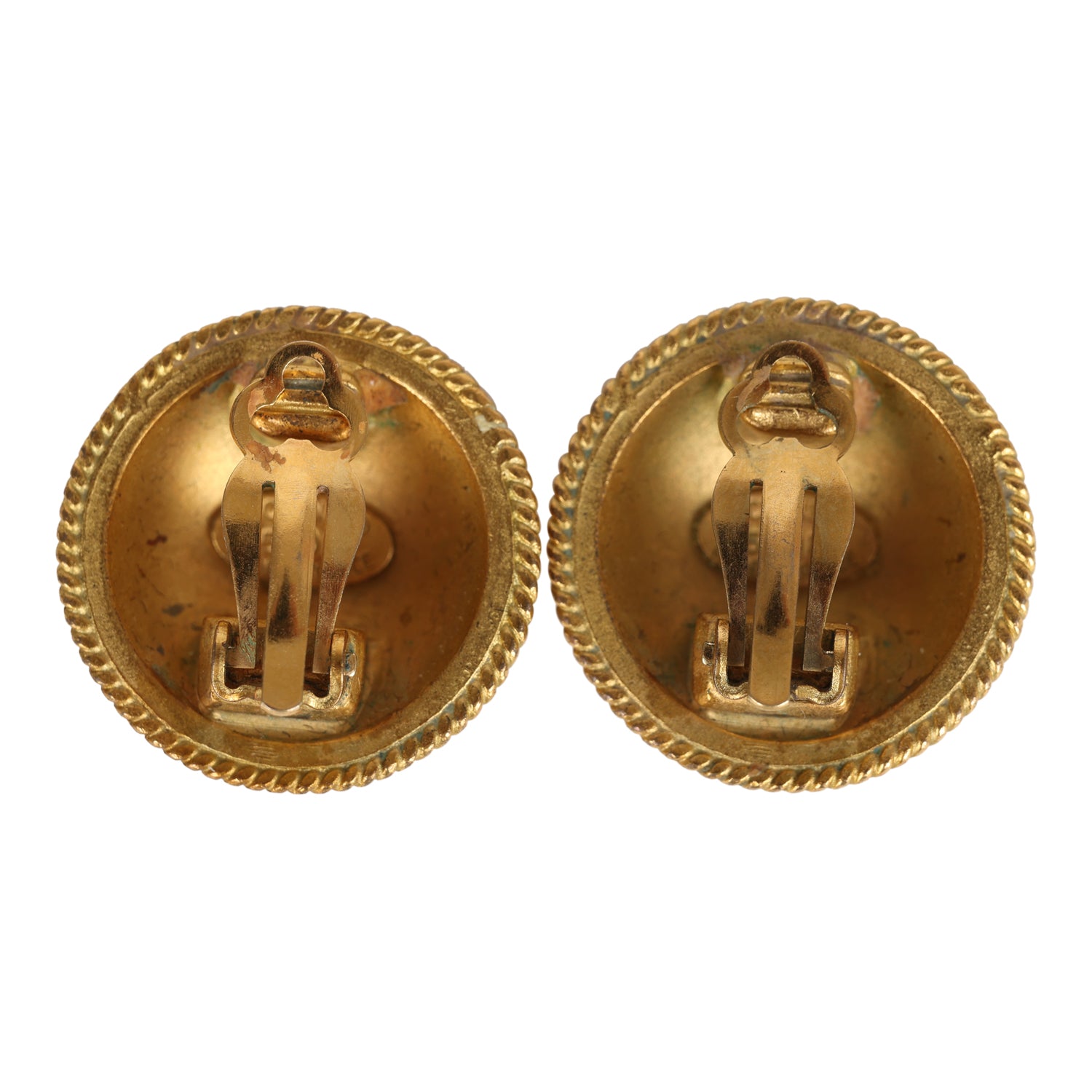 Vintage Chanel CC Round Button Clip On Earrings Gold Metal - Image 4