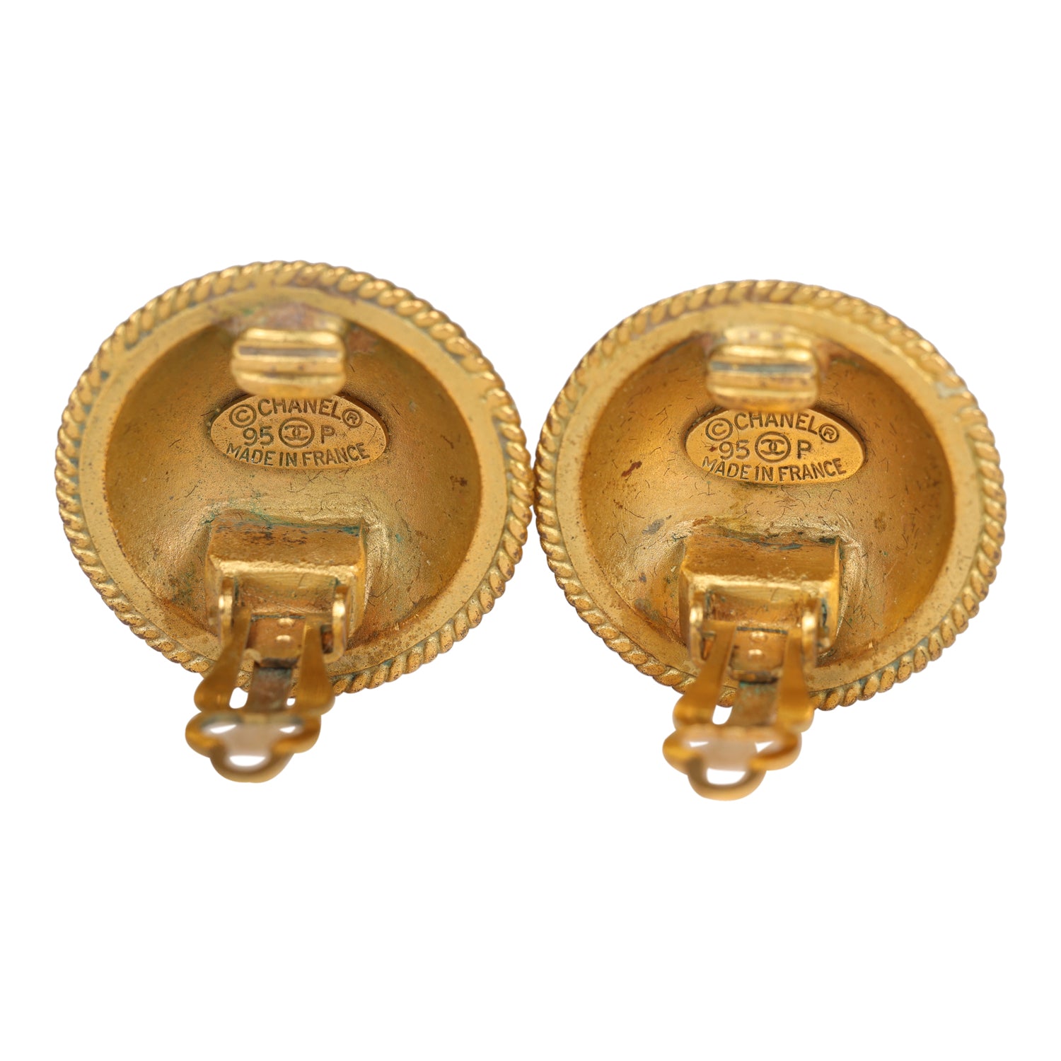 Vintage Chanel CC Round Button Clip On Earrings Gold Metal - Image 5