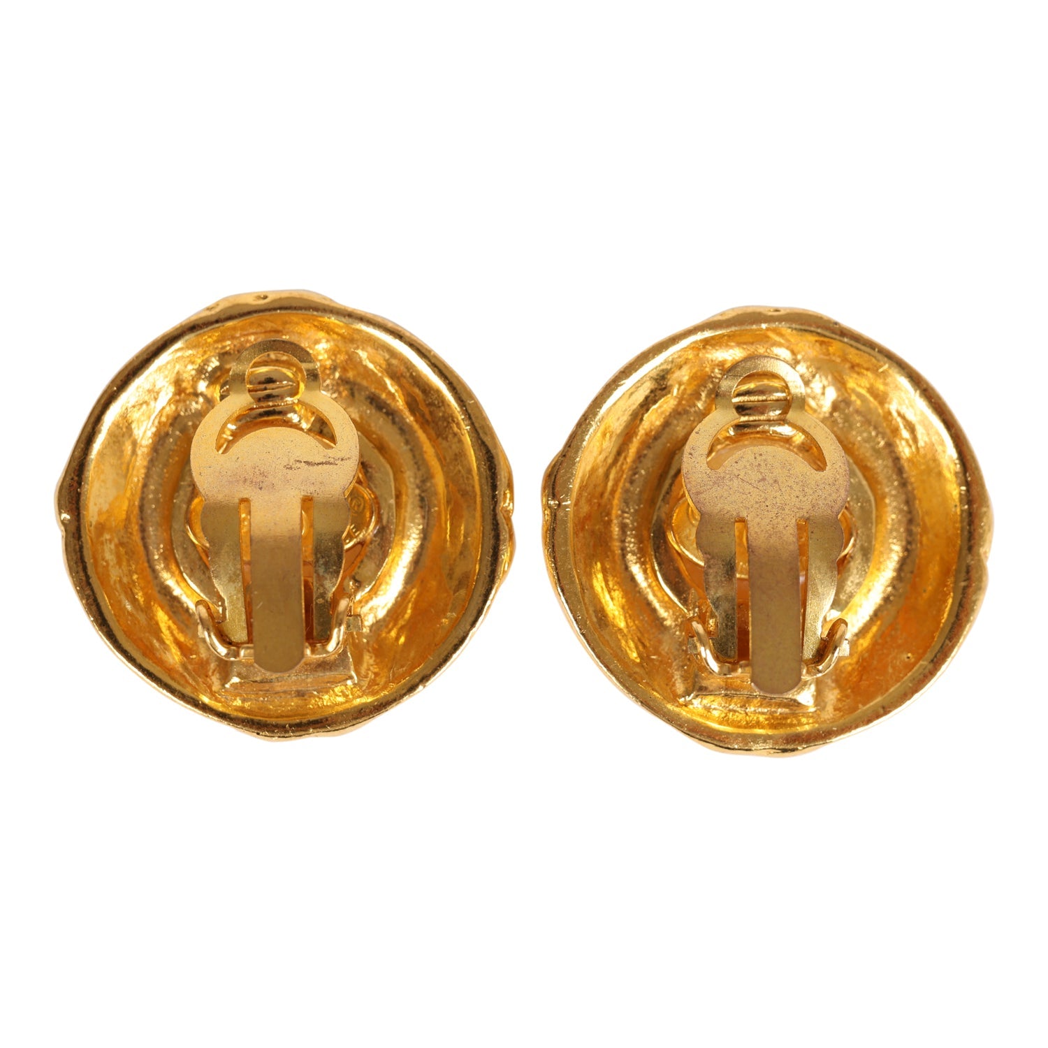 Vintage Chanel Pearl Round CC Button Clip On Earrings Faux Pearl & Gold Metal - Image 4