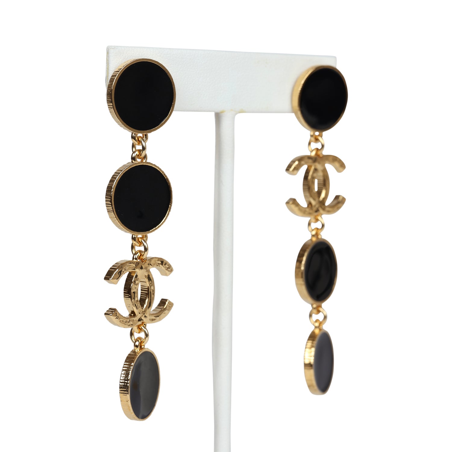 Chanel Round Dangle CC Earrings Black Enamel & Gold Metal - Image 2