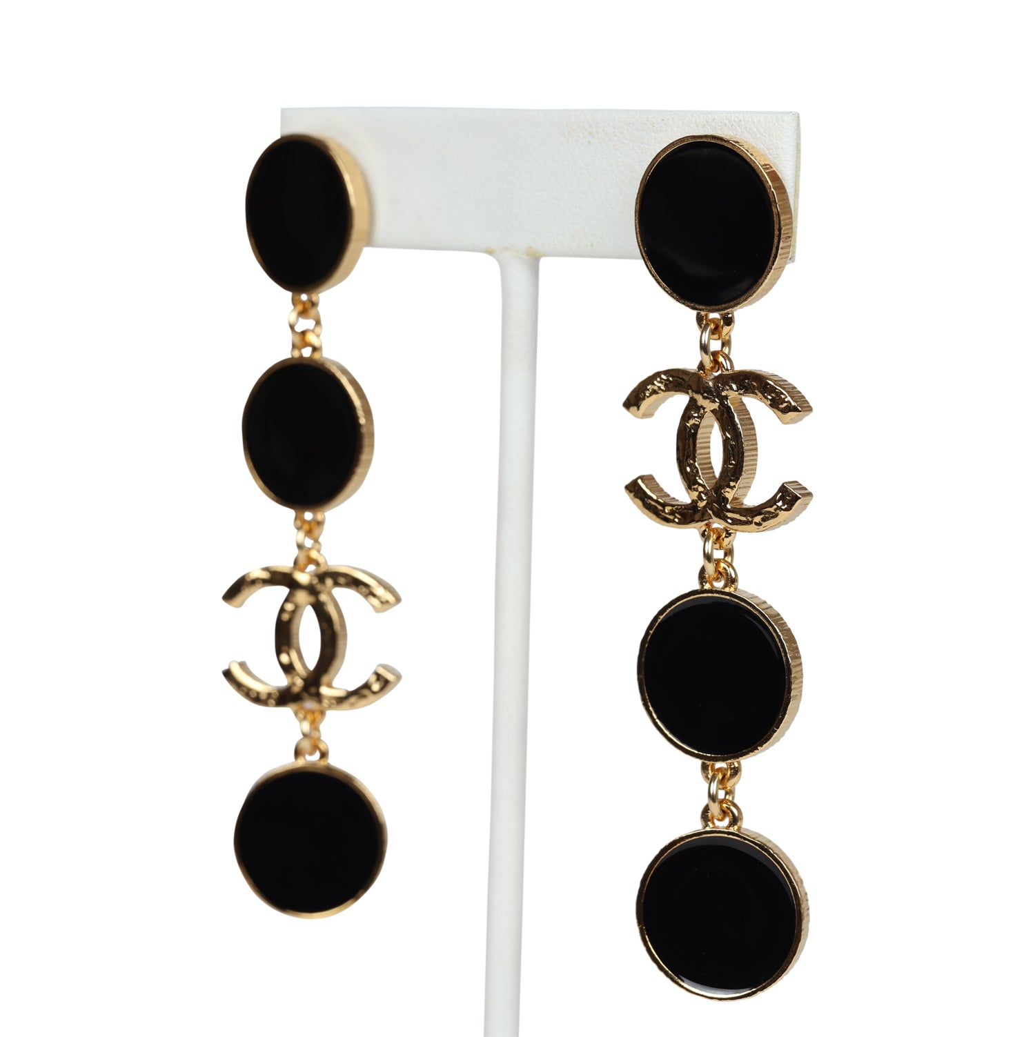 Chanel Round Dangle CC Earrings Black Enamel & Gold Metal - Image 3