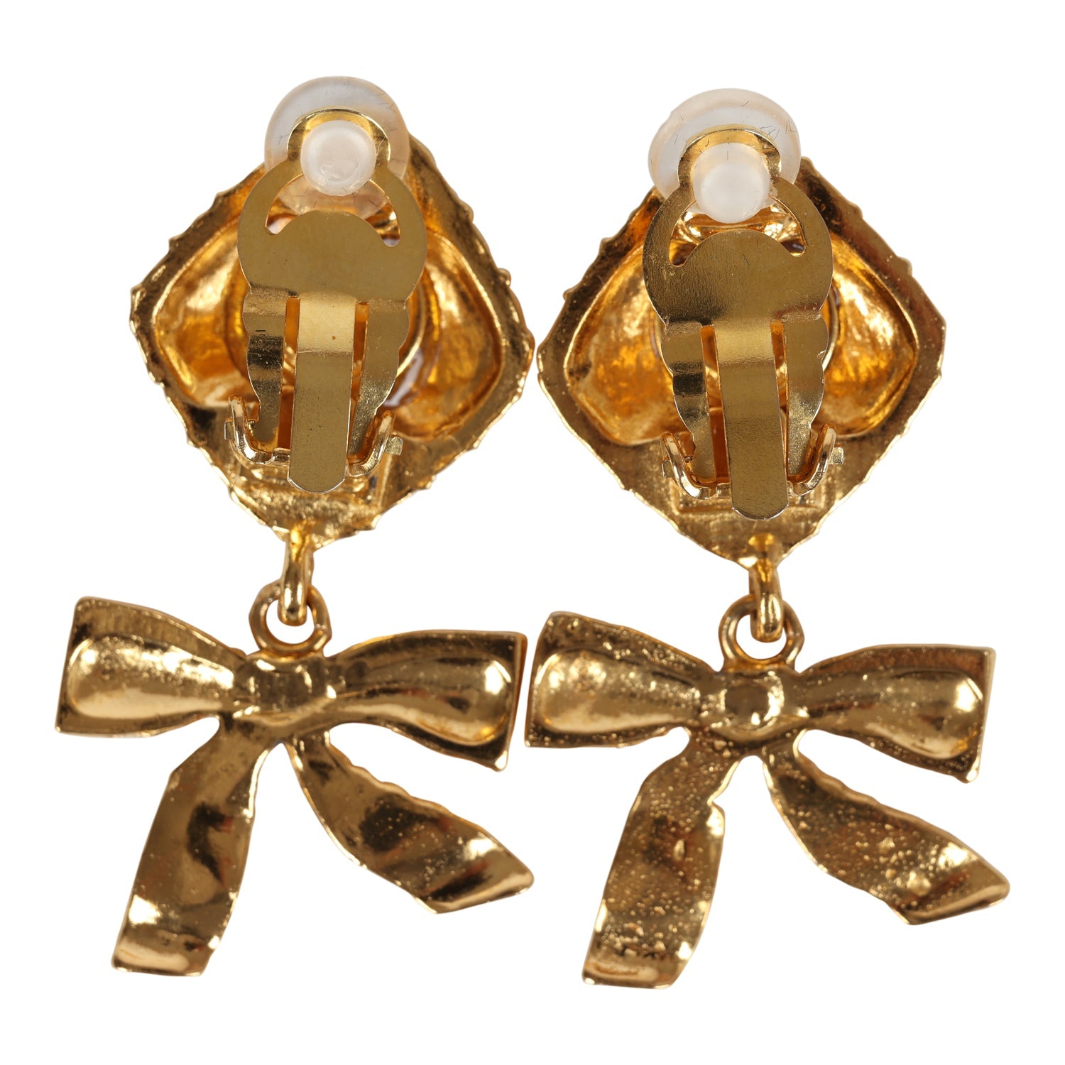 Vintage Chanel Dangle Bow Clip On Earrings Gold Metal - Image 4