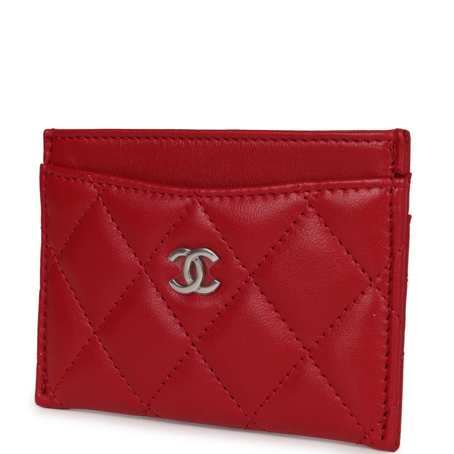 Chanel Card Holder Wallet Red Lambskin Silver Hardware - Image 3
