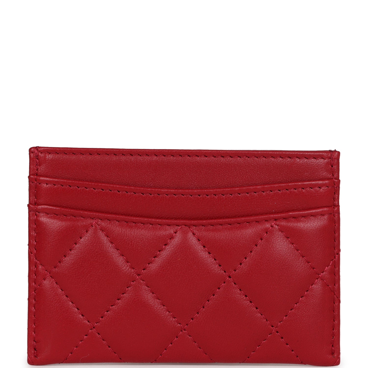 Chanel Card Holder Wallet Red Lambskin Silver Hardware - Image 4