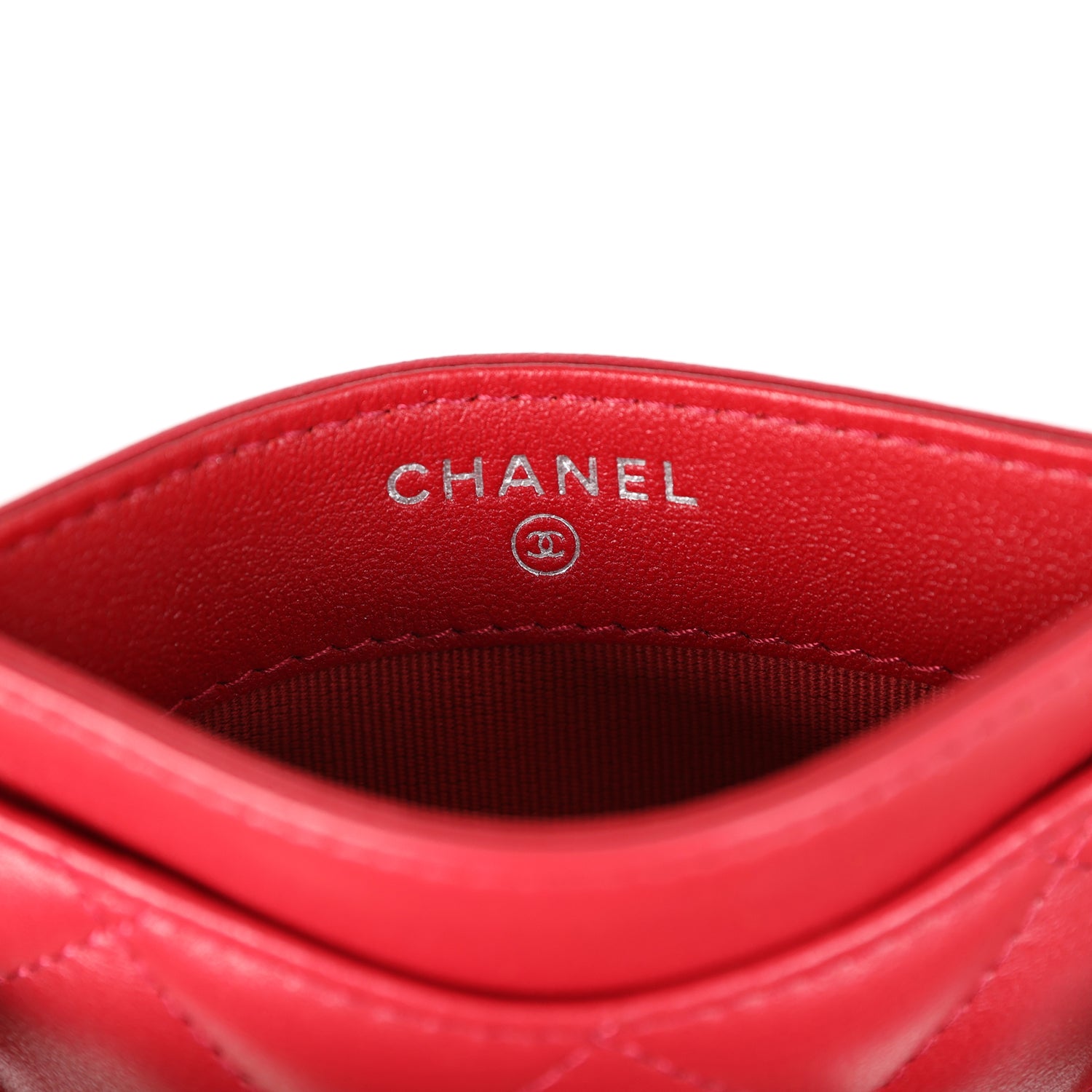 Chanel Card Holder Wallet Red Lambskin Silver Hardware - Image 6