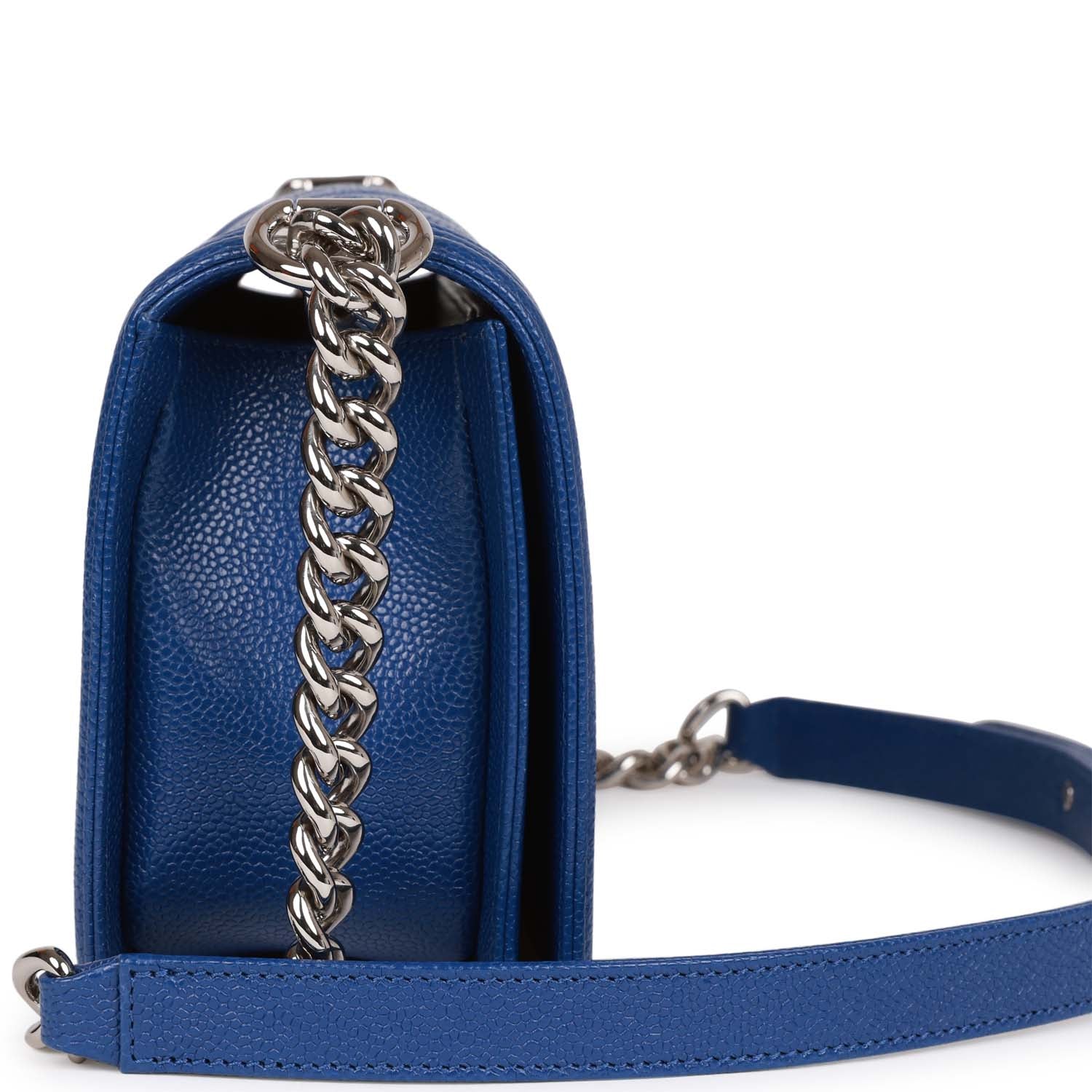Chanel Medium Boy Bag Blue Chevron Caviar Silver Hardware - Image 3