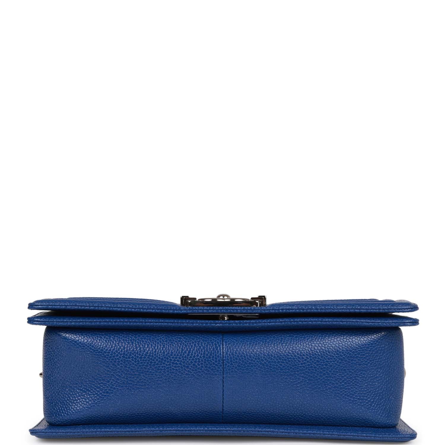 Chanel Medium Boy Bag Blue Chevron Caviar Silver Hardware - Image 6