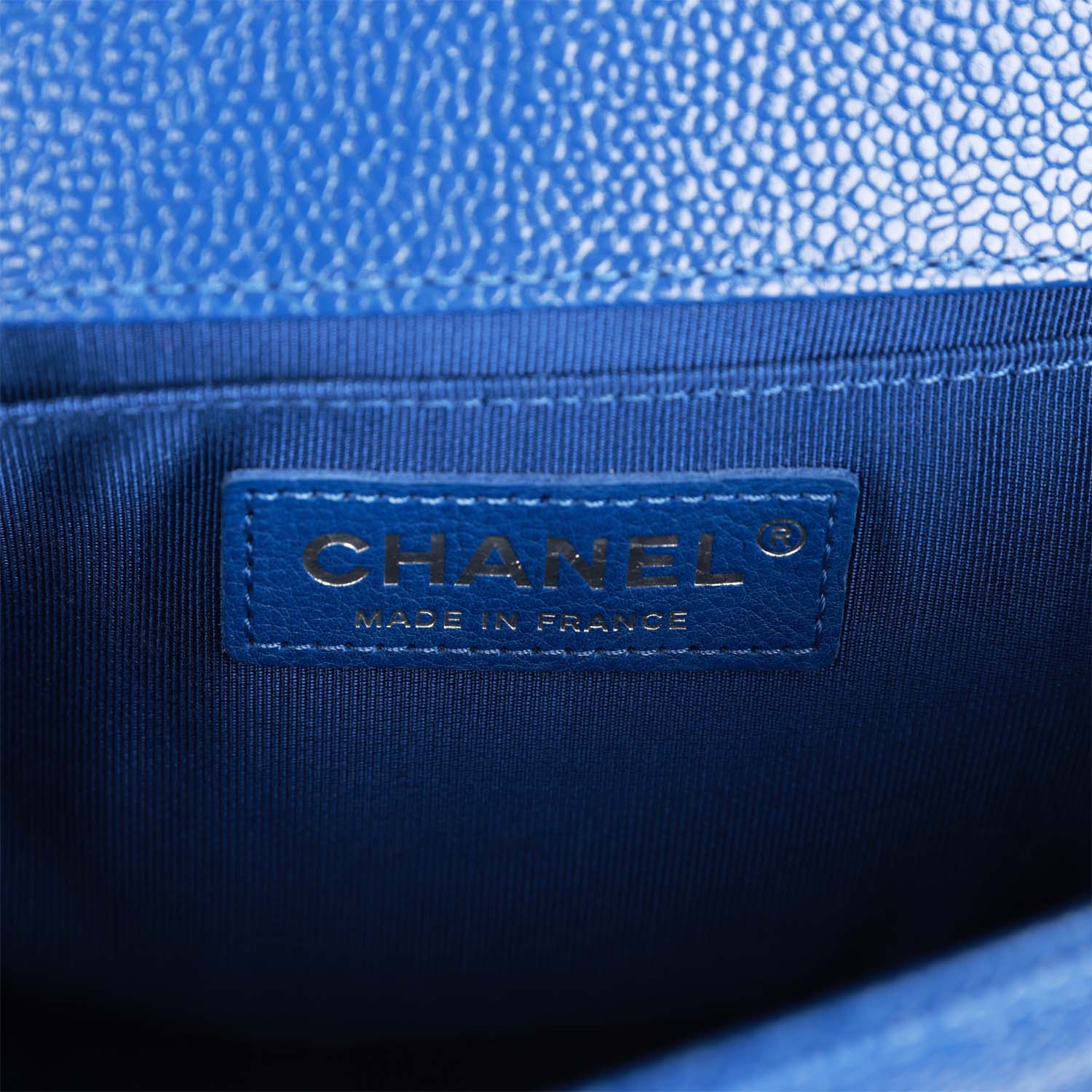 Chanel Medium Boy Bag Blue Chevron Caviar Silver Hardware - Image 8
