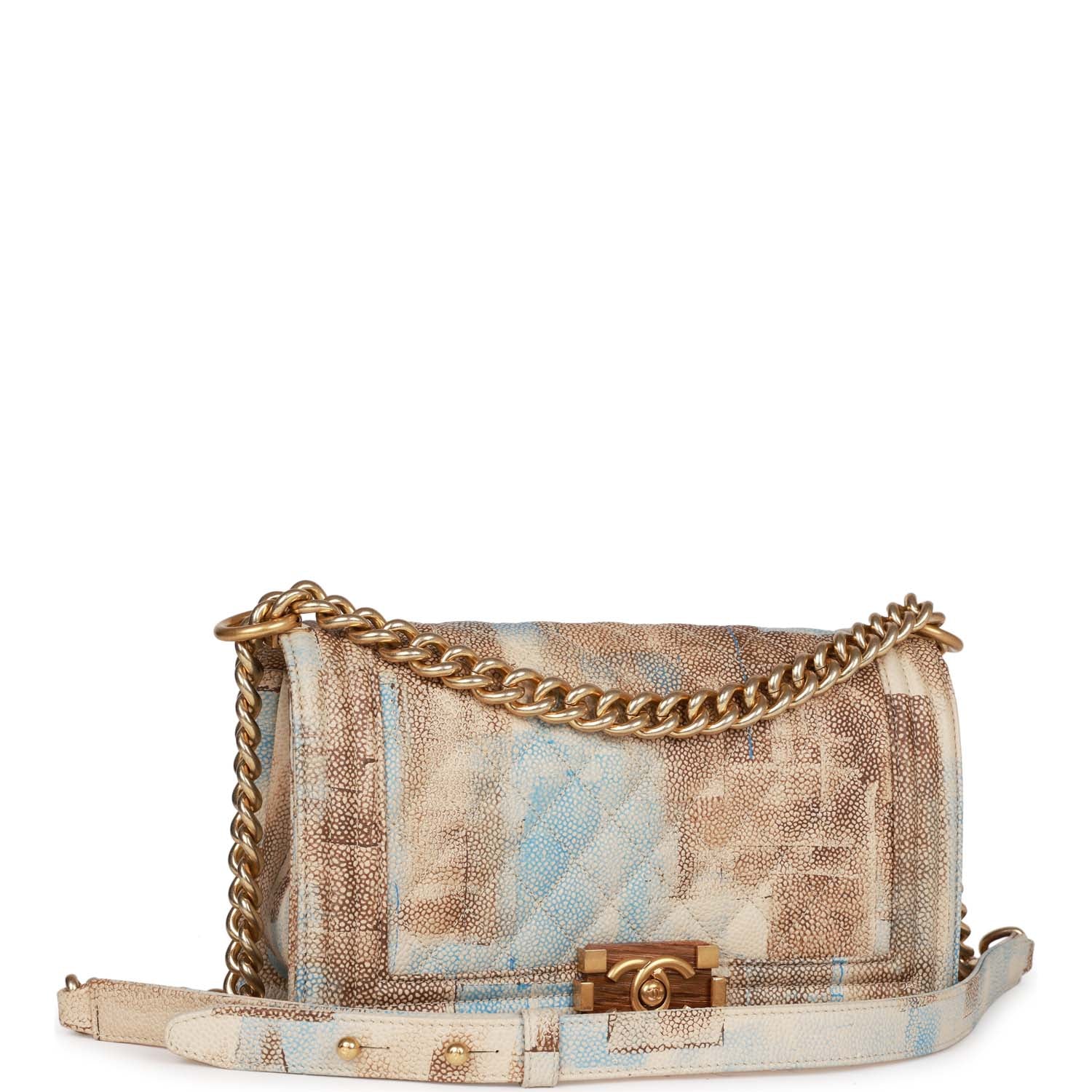 Chanel Medium Boy Bag Beige and Blue Cuba Painted Caviar Gold Hardware - Image 2