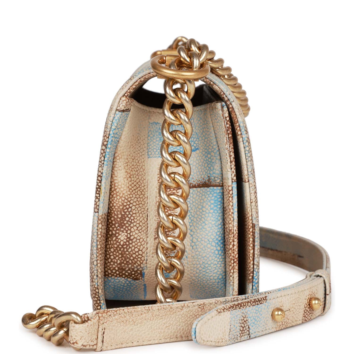 Chanel Medium Boy Bag Beige and Blue Cuba Painted Caviar Gold Hardware - Image 3