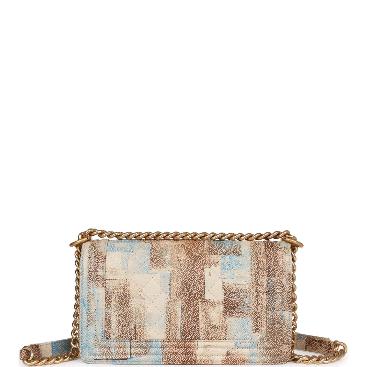 Chanel Medium Boy Bag Beige and Blue Cuba Painted Caviar Gold Hardware - Image 5