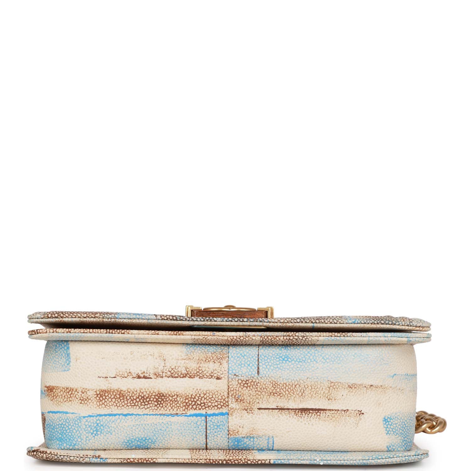 Chanel Medium Boy Bag Beige and Blue Cuba Painted Caviar Gold Hardware - Image 6