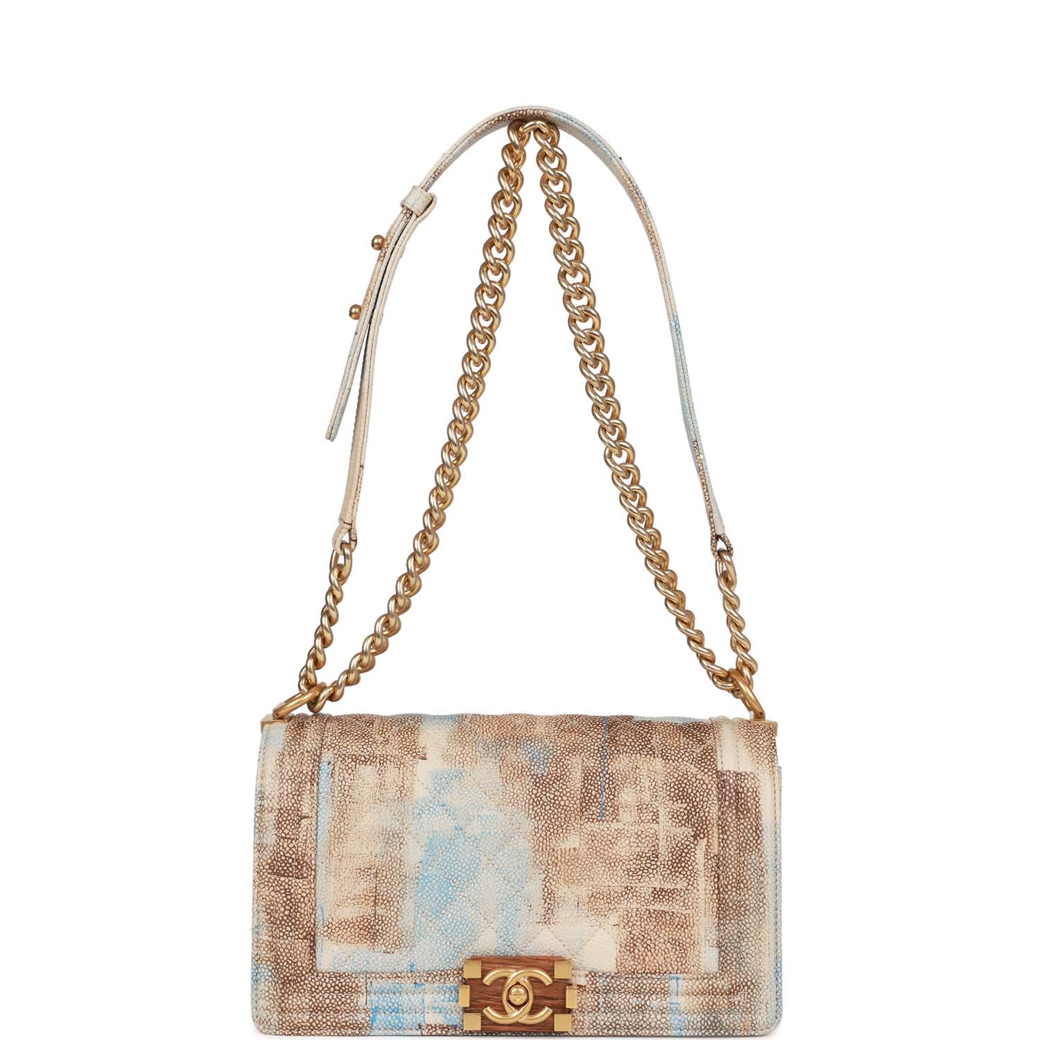 Chanel Medium Boy Bag Beige and Blue Cuba Painted Caviar Gold Hardware - Image 7