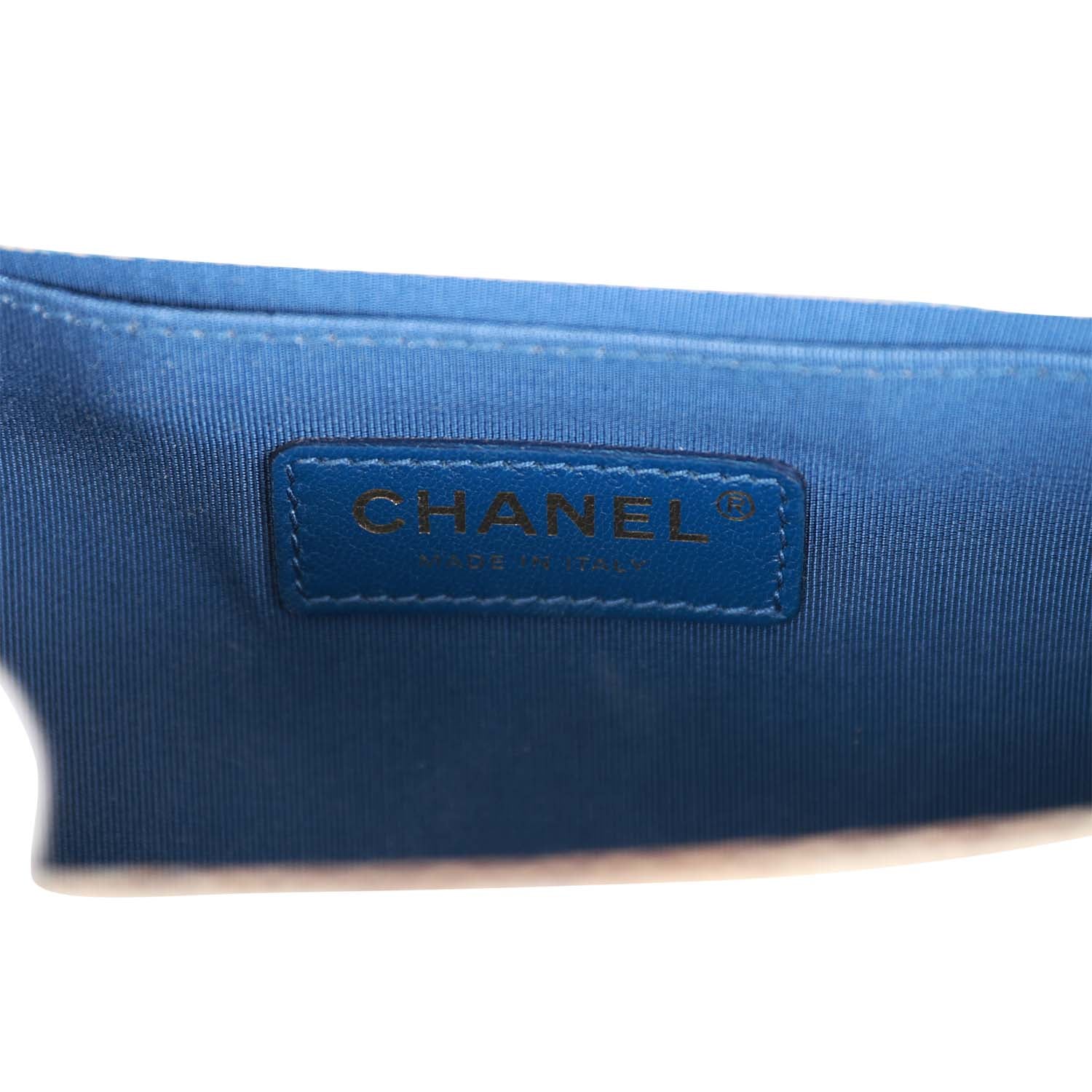 Chanel Medium Boy Bag Beige and Blue Cuba Painted Caviar Gold Hardware - Image 9