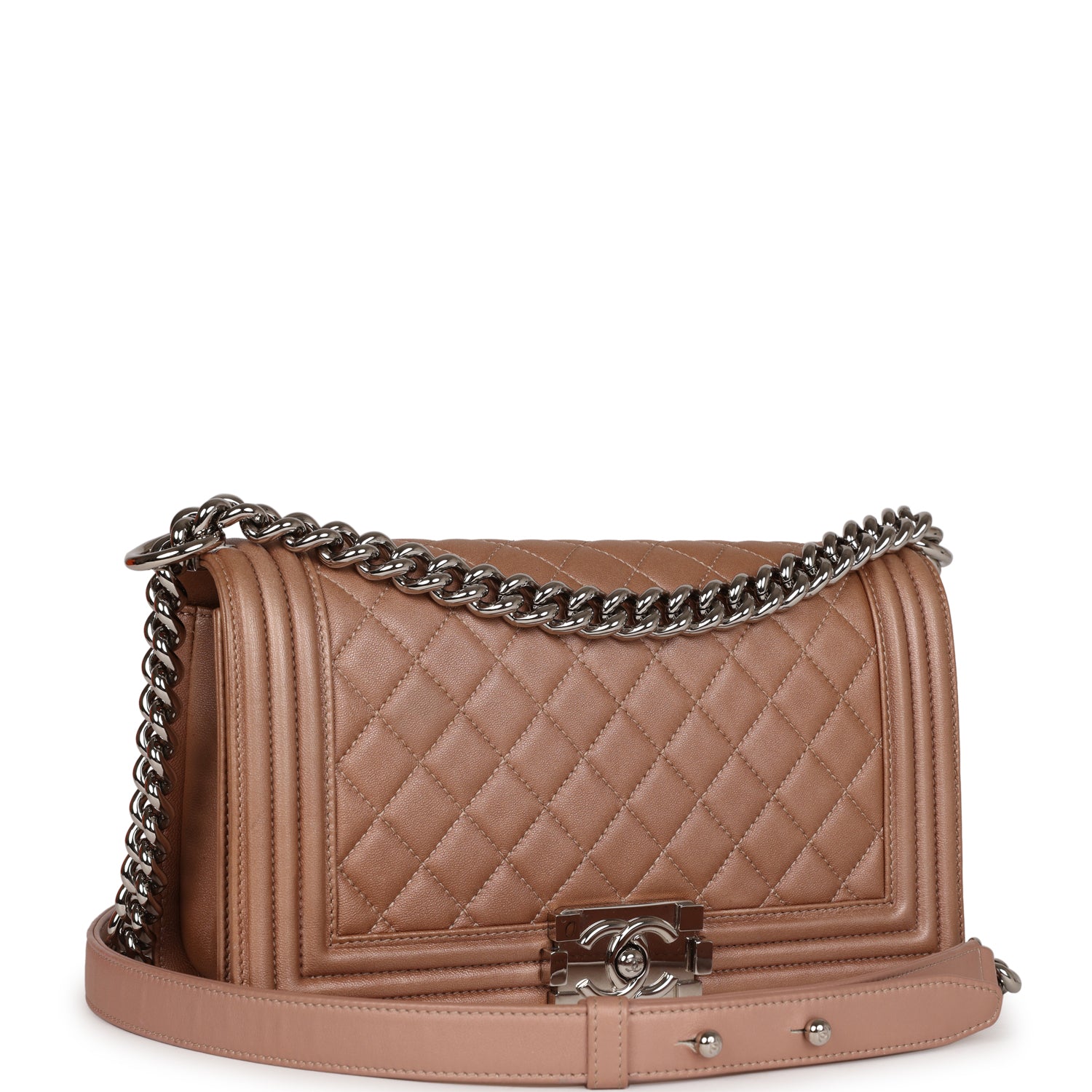 Pre-owned Chanel Medium Boy Bag Metallic Rose Gold Lambskin Silver Hardware - Image 2