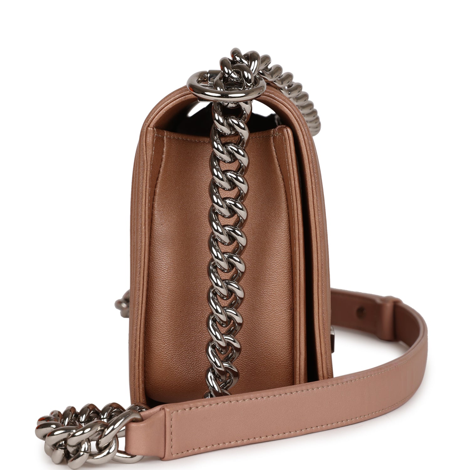 Pre-owned Chanel Medium Boy Bag Metallic Rose Gold Lambskin Silver Hardware - Image 4