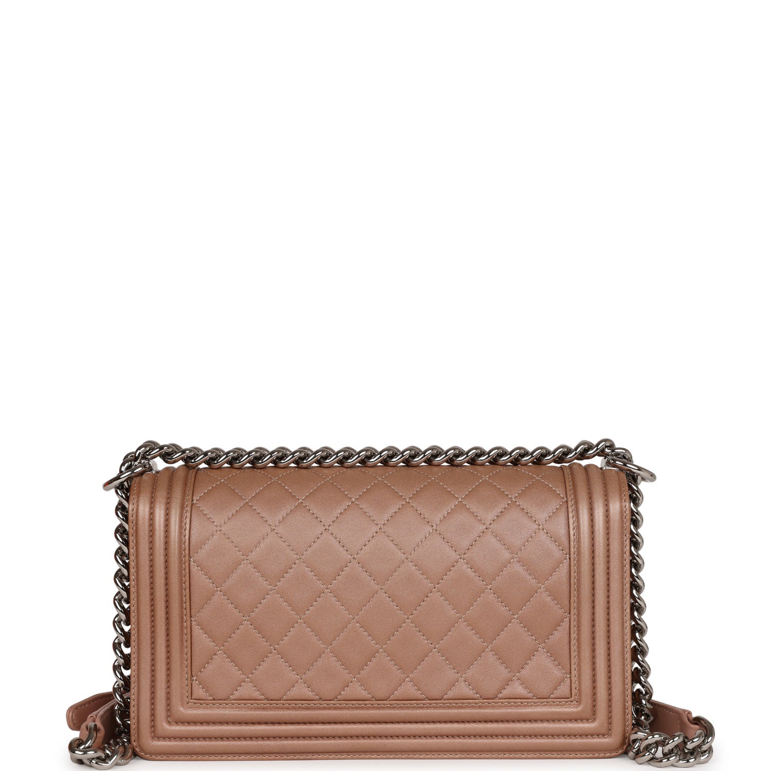 Pre-owned Chanel Medium Boy Bag Metallic Rose Gold Lambskin Silver Hardware - Image 5