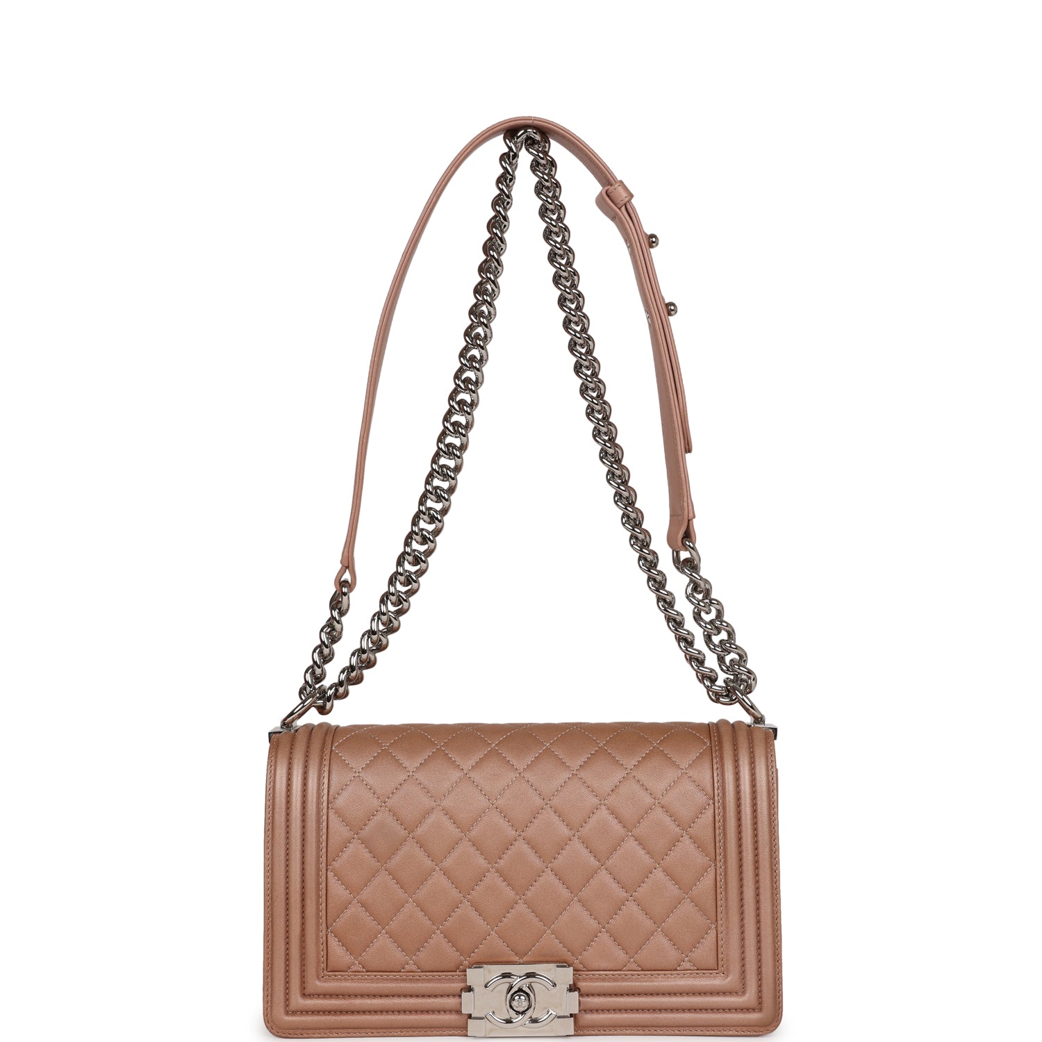 Pre-owned Chanel Medium Boy Bag Metallic Rose Gold Lambskin Silver Hardware - Image 7