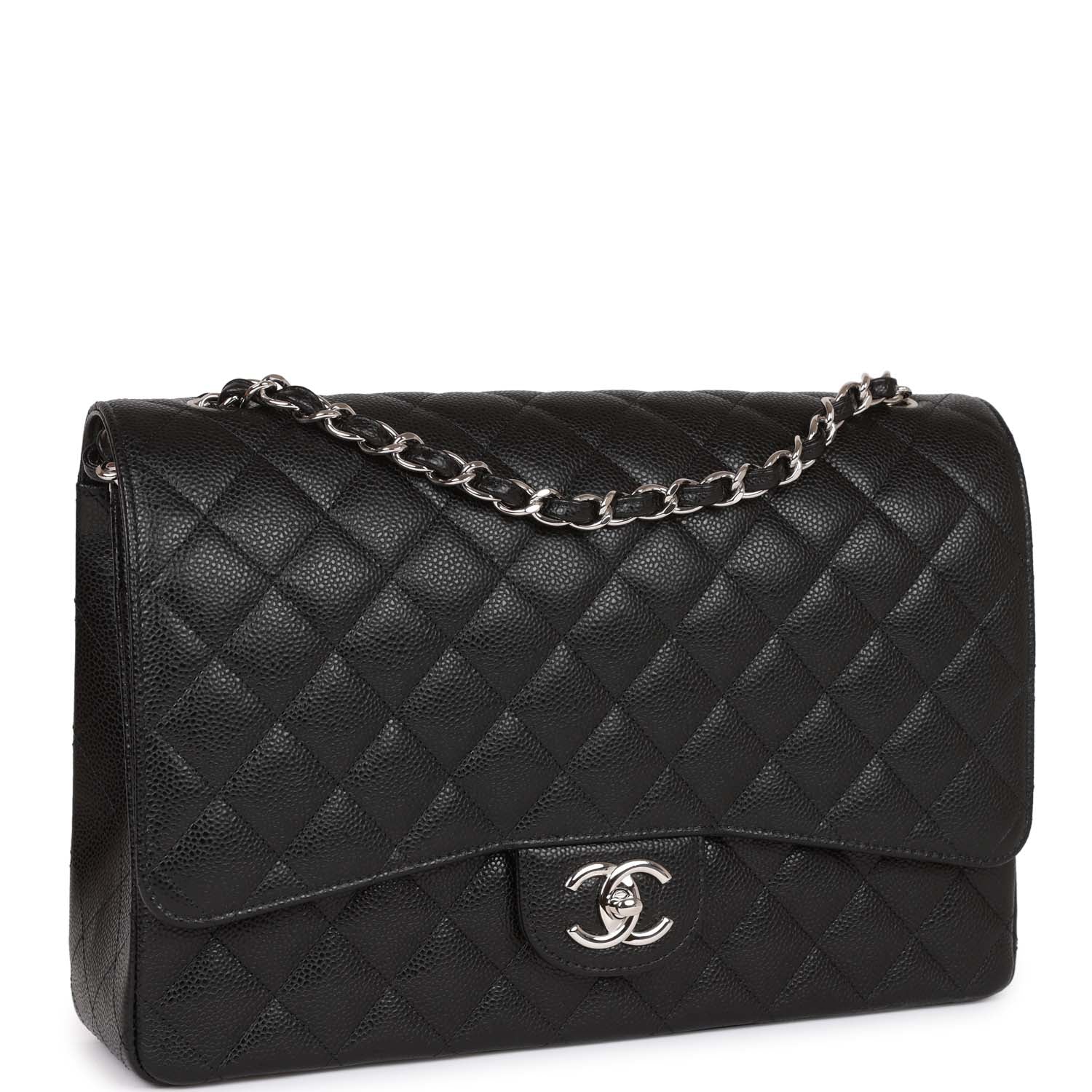 Chanel Maxi Classic Double Flap Bag Black Quilted Caviar Silver Hardware - Image 2