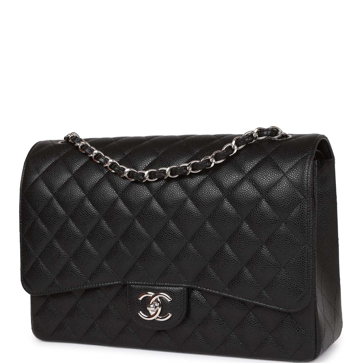 Chanel Maxi Classic Double Flap Bag Black Quilted Caviar Silver Hardware - Image 5