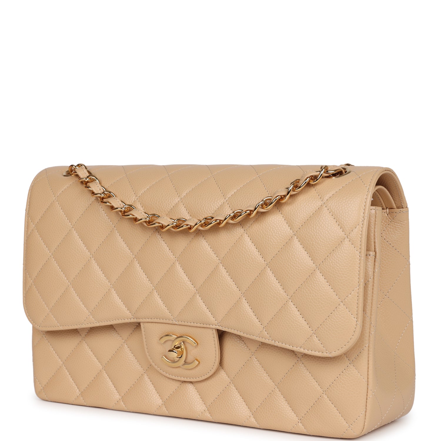 Chanel Jumbo Classic Double Flap Bag Beige Caviar Gold Hardware - Image 3