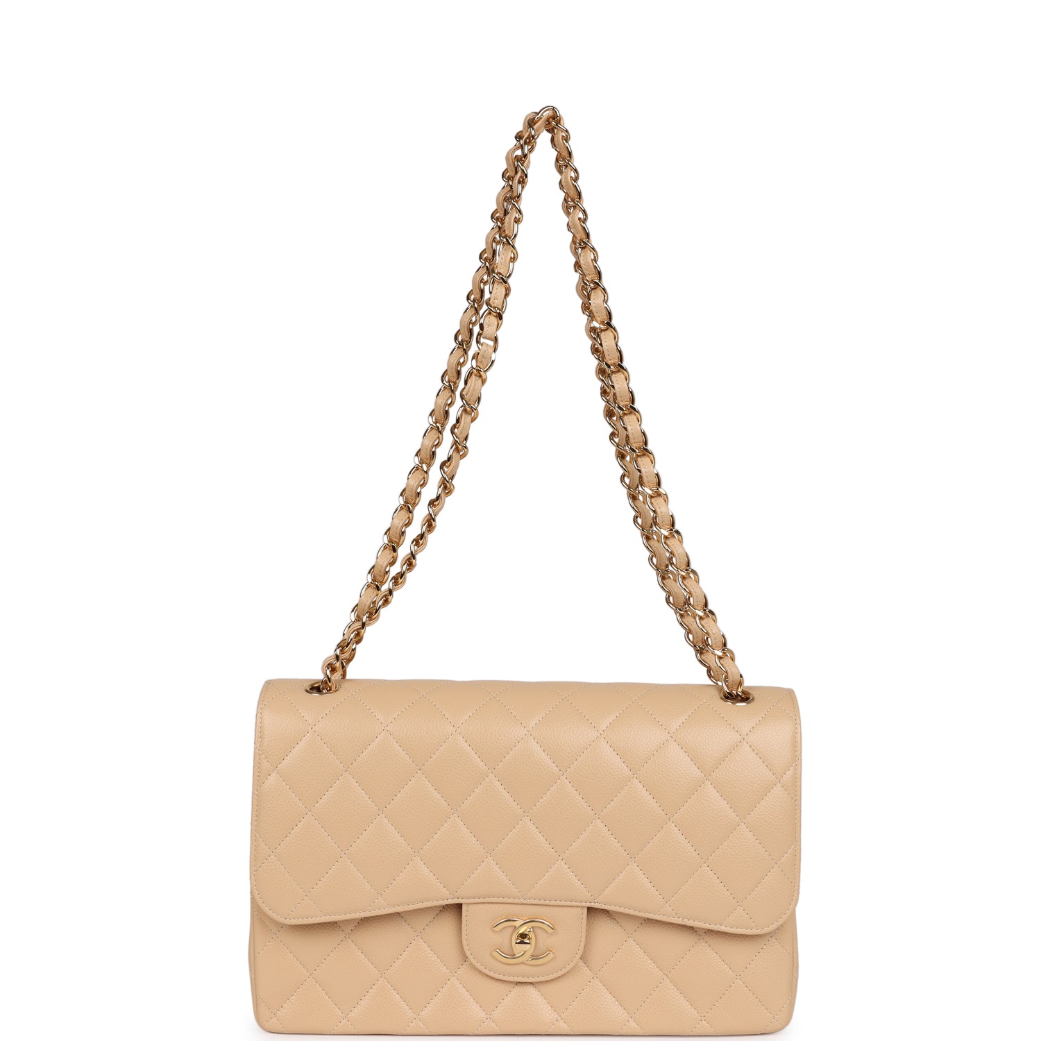 Chanel Jumbo Classic Double Flap Bag Beige Caviar Gold Hardware - Image 7