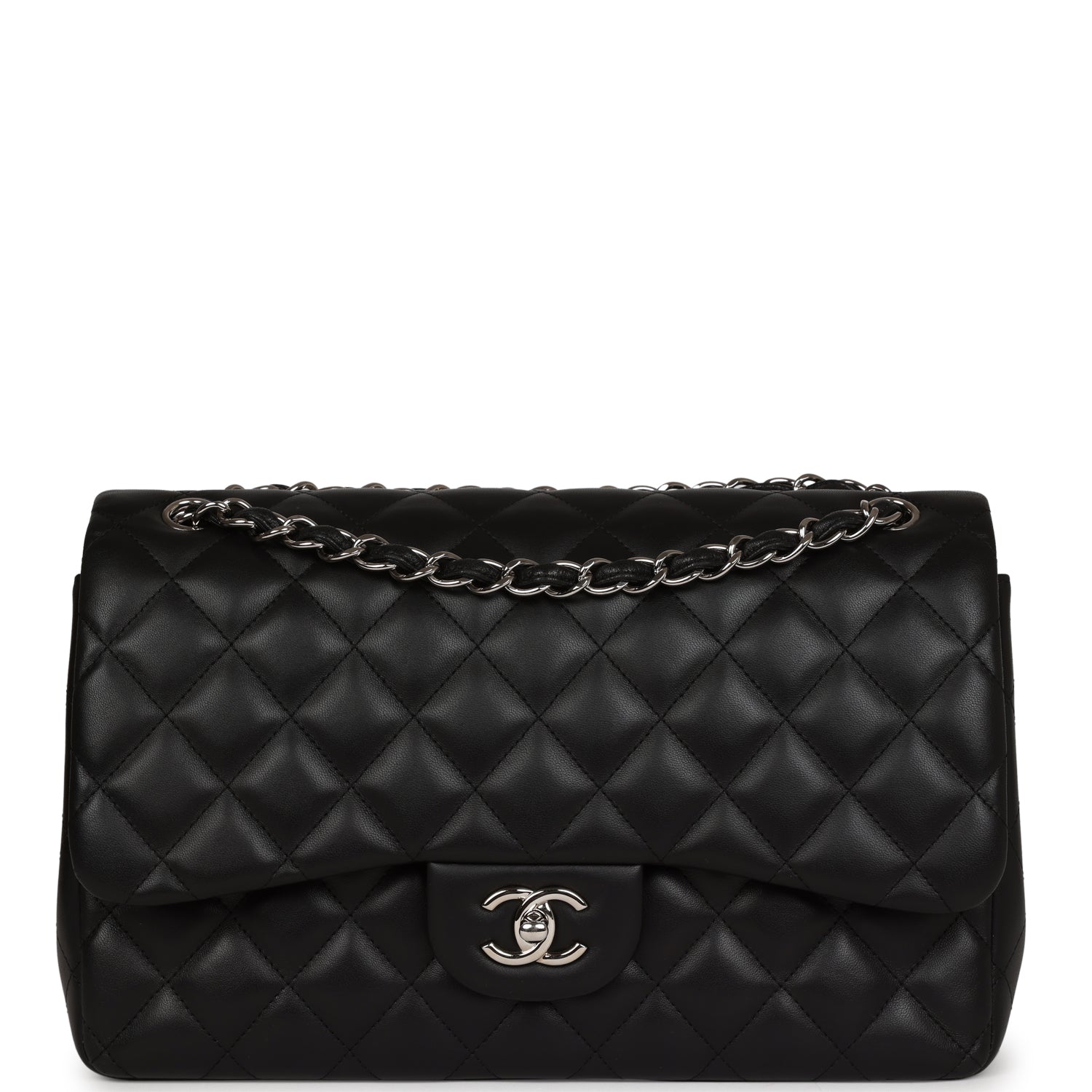 Pre-owned Chanel Jumbo Classic Double Flap Black Lambskin Silver Hardware