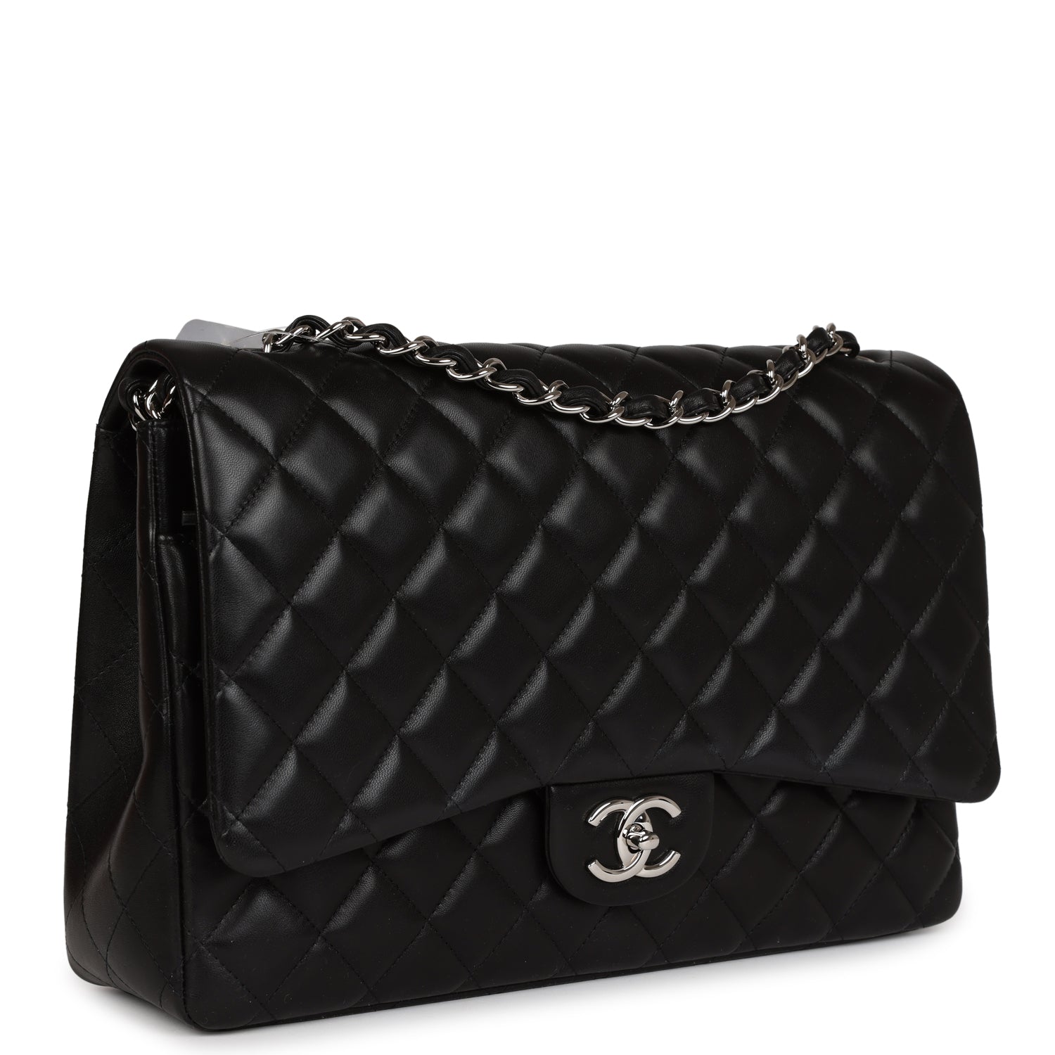 Chanel Maxi Classic Double Flap Bag Black Lambskin Silver Hardware - Image 2