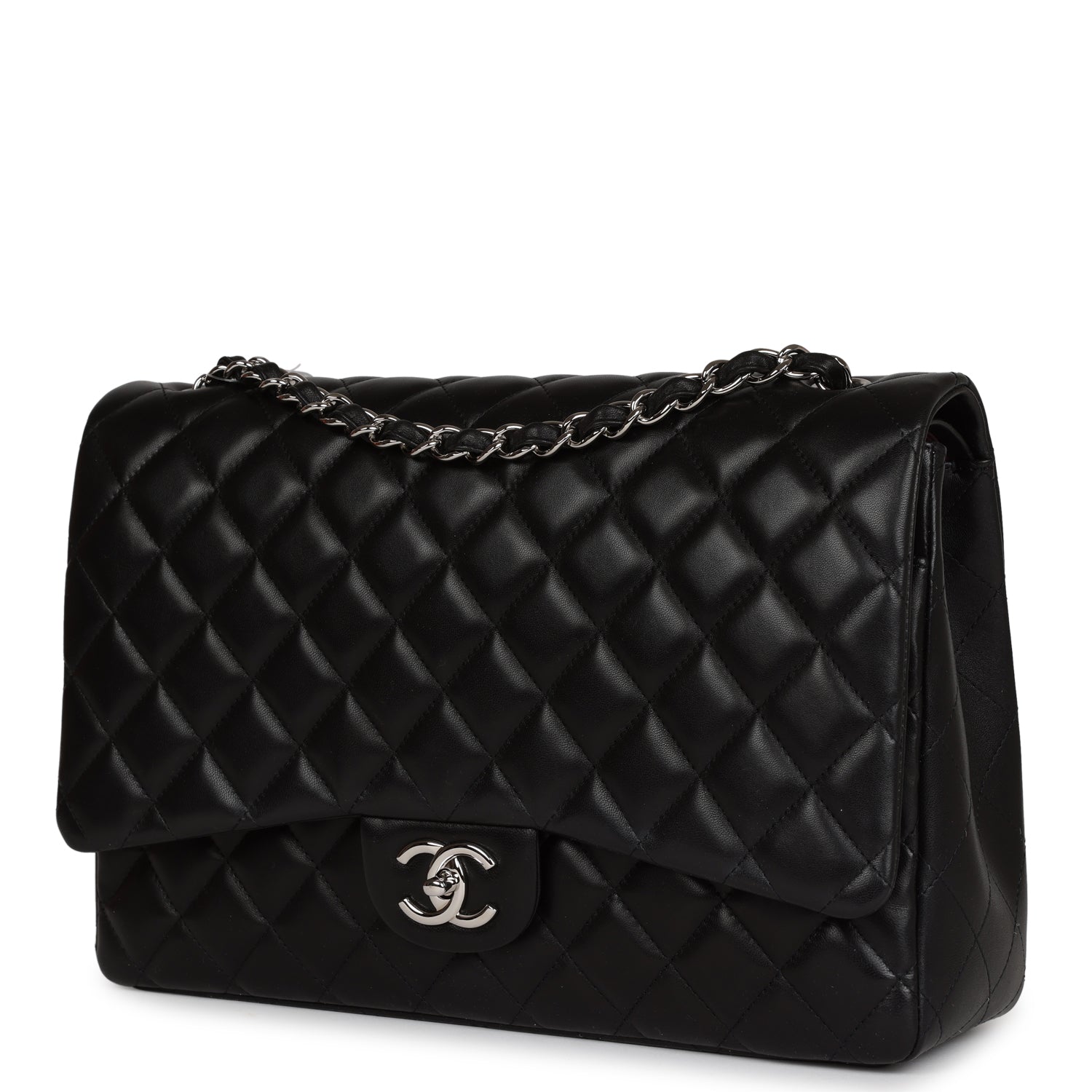 Chanel Maxi Classic Double Flap Bag Black Lambskin Silver Hardware - Image 5