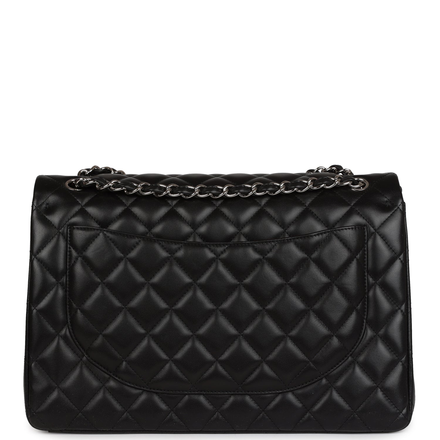 Chanel Maxi Classic Double Flap Bag Black Lambskin Silver Hardware - Image 4