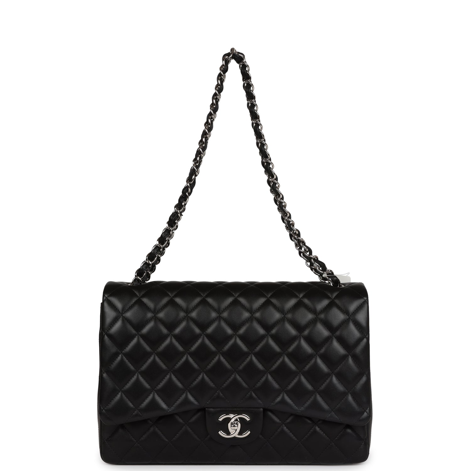 Chanel Maxi Classic Double Flap Bag Black Lambskin Silver Hardware - Image 7