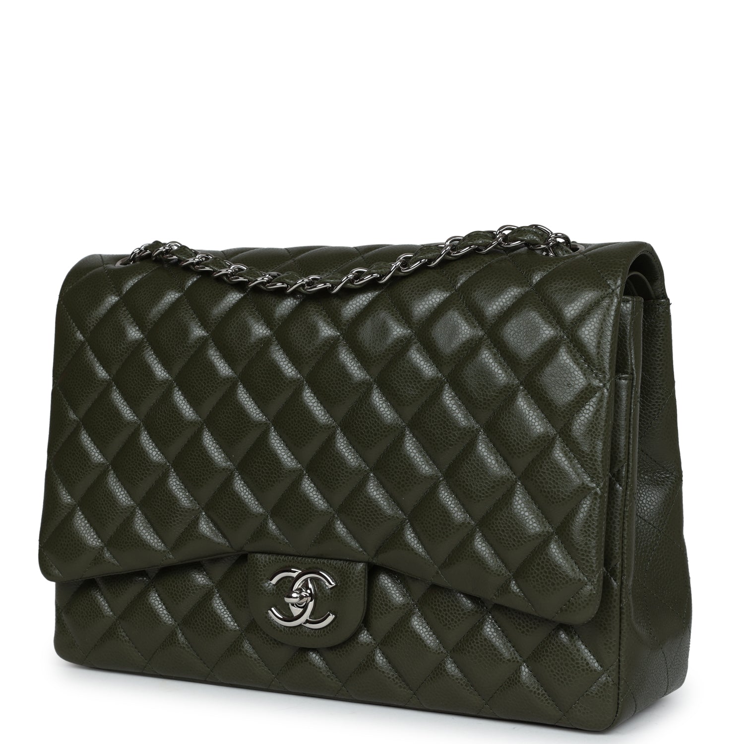 Chanel Maxi Classic Double Flap Bag Olive Green Caviar Silver Hardware - Image 5