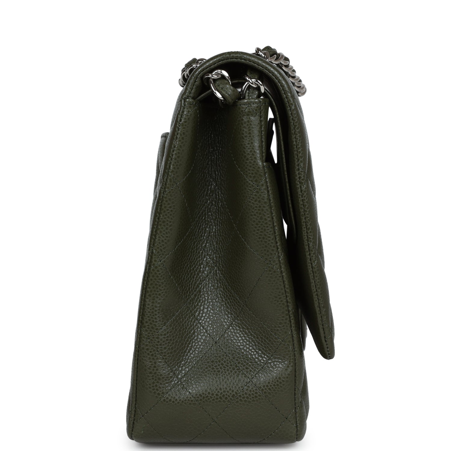 Chanel Maxi Classic Double Flap Bag Olive Green Caviar Silver Hardware - Image 3