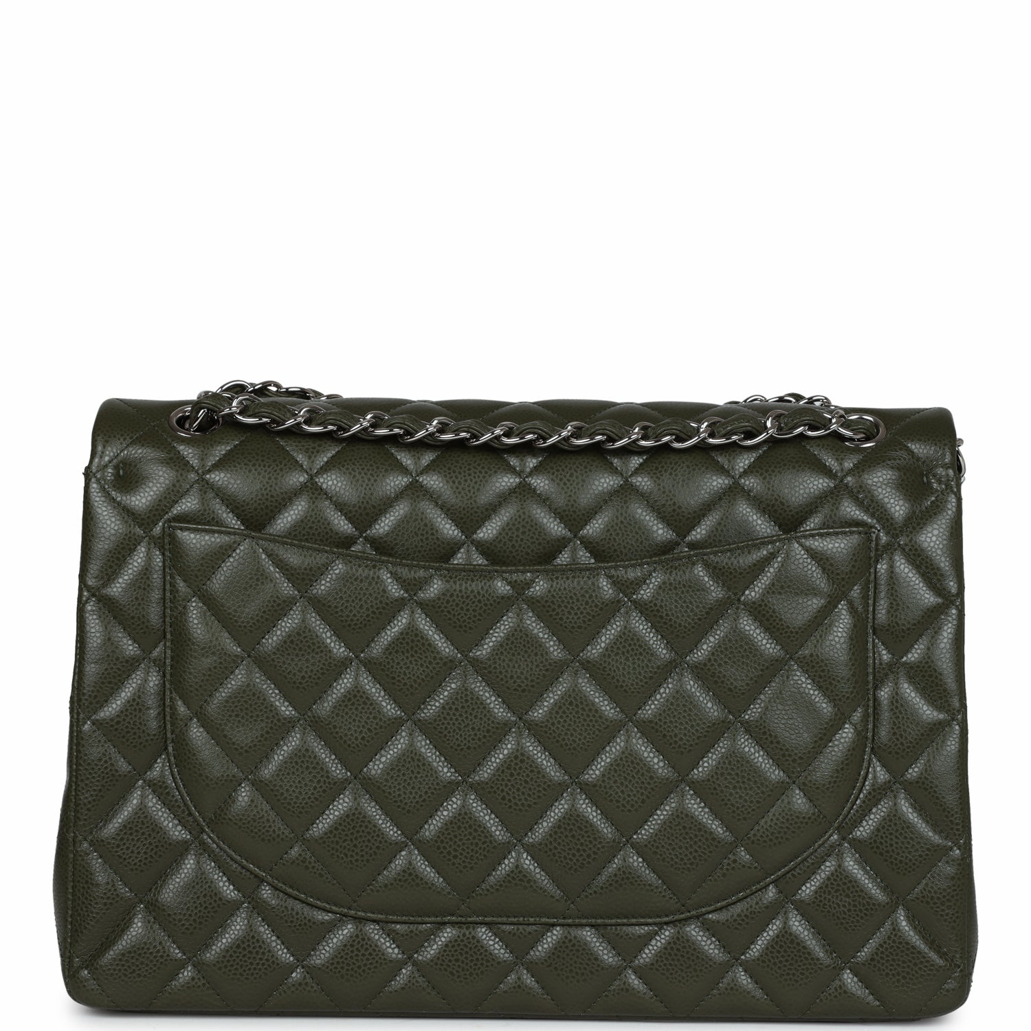 Chanel Maxi Classic Double Flap Bag Olive Green Caviar Silver Hardware - Image 4