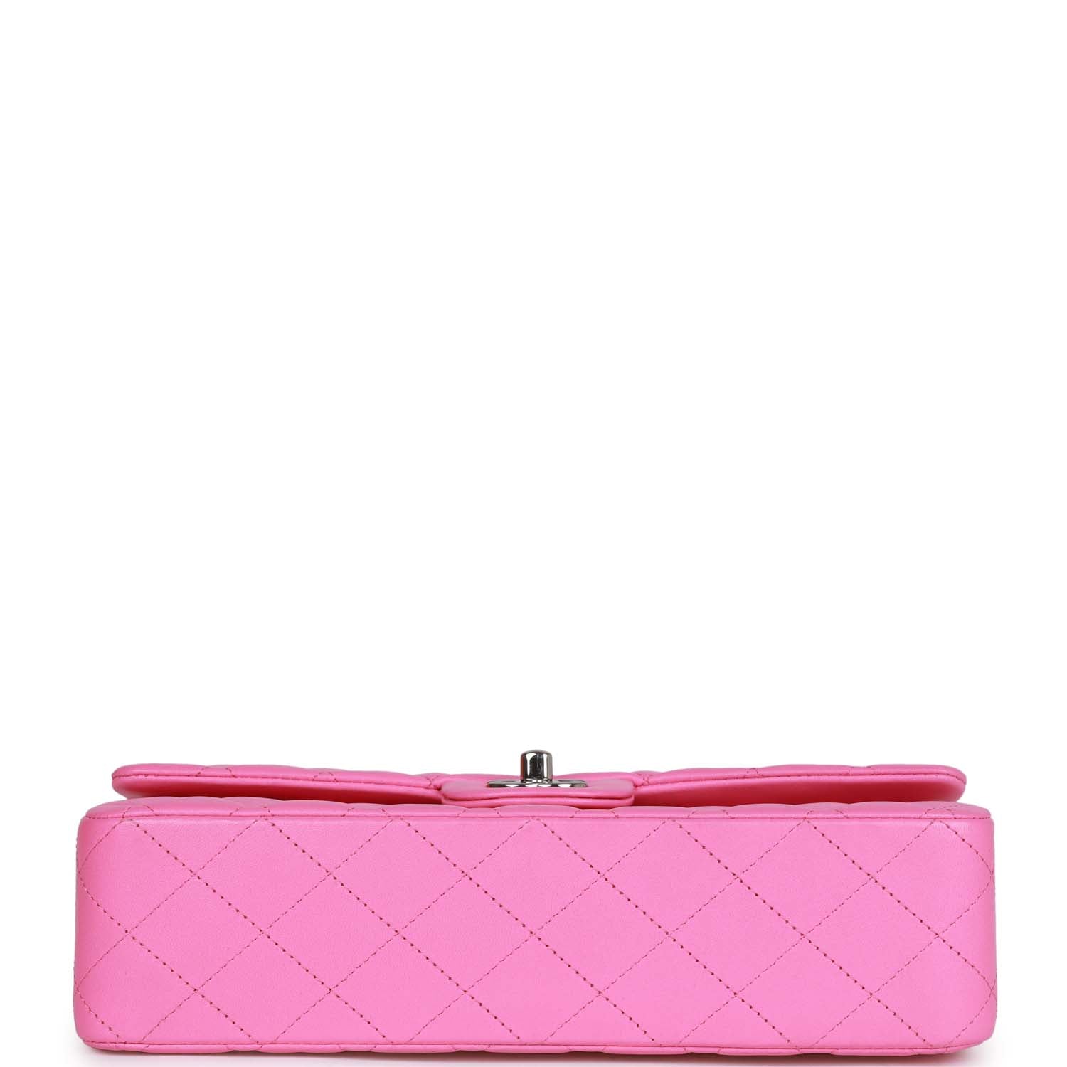 Pre-owned Chanel Medium Classic Double Flap Bag Neon Pink Lambskin Silver Hardware - Image 6
